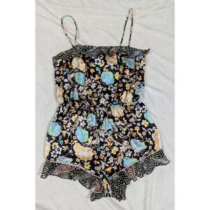 Victoria's Secret sz L Romper floral satin tie multi colored one piece pj 0353